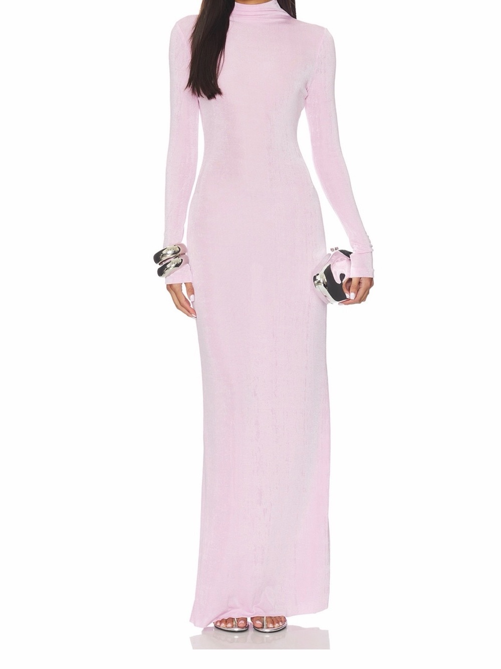 Long Sleeve Pink Maxi Dress - Sleek High Neck
